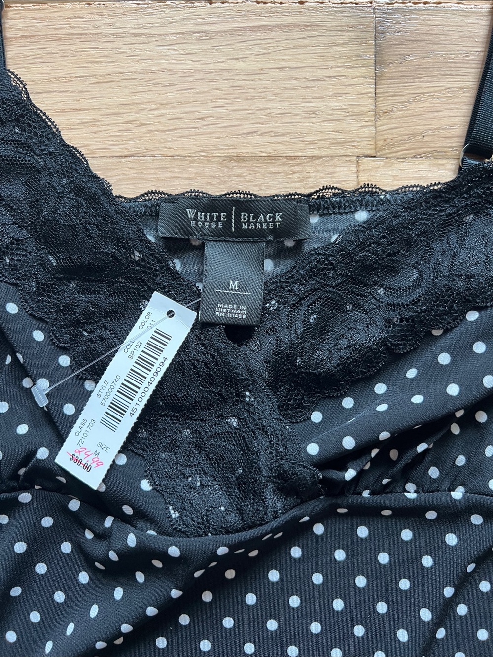 White House Black Market Black Polka Dot Lace Trim Cami - Picture 2 of 4